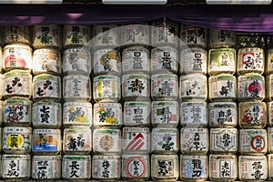 Decoration sake barrel at Shinto Shrine in Japan