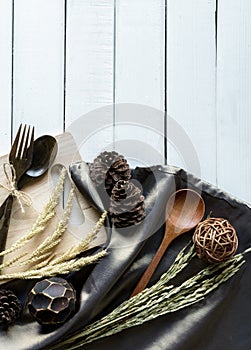 Decoration Seasonal table setting with wooden spoon and fork