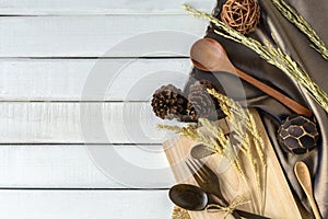 Decoration Seasonal table setting with wooden spoon and fork