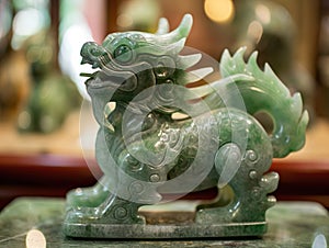 A decoration statue of Qilin of Kirin mythical beast made of jade stone