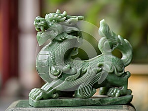 A decoration statue of Qilin of Kirin mythical beast made of jade stone