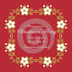 Decoration template christmas party, with texture of leaf floral frame. Vector