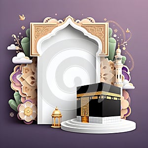 Decoration template design Eid Aladha kabah mekkah mosque alharam ai generator photo