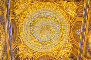 Decoration of Tilya Kori Mosque and Madrasah located in Registan Square, in Samarkand, Uzbekistan