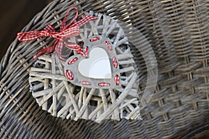 Decoration for Valentine`s Day with wicker heart