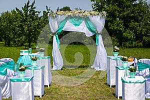 Decoration of a wedding ceremony. A table for a wedding ceremony