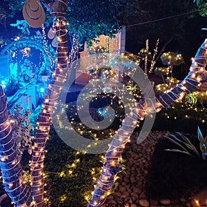 Decoration for a wedding party at a resort done with lighting the venue with strings of lights