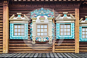 Image of Decoration of windows of Tzar`s Wooden Palace in Kolomenskoye, Moscow photo