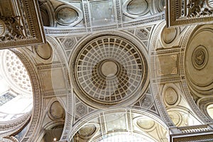 Decorations on the ceiling of the Pantheon in Paris, France