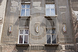 Decorations on the facade of the old building