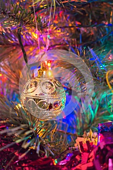 Decorations hanging on a Christmas Tree
