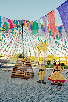 Decorations for the June Festivals aka festas de Sao Joao in the historic center of Oeiras