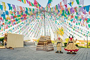 Decorations for the June Festivals aka festas de Sao Joao in the historic center of Oeiras