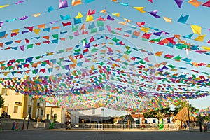 Decorations for the June Festivals aka festas de Sao Joao in the historic center of Oeiras, Brazil