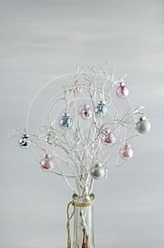 Decorations New Year Christmas balls on white branches