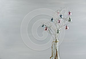 Decorations New Year Christmas balls on white branches