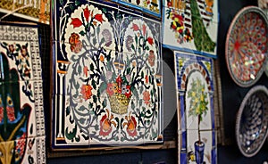 Decorations in the pottery in the souk photo