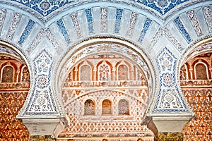 Decorations in the Royal Alcazars of Seville, Spain.