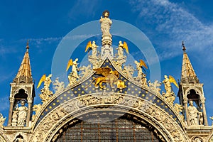 Decorations of Saint Mark\'s basilica (Basilica di San Marco) facade in Venice, Italy