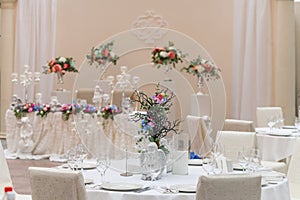 Decorations of the table wedding hall