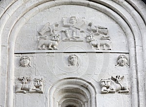 Decorations on walls of Church Intercession of Holy Virgin on Ne