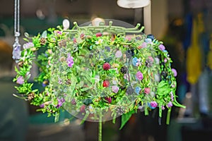 Decorations, women's head wreaths made of clover flowers for the holiday Patrick's Day