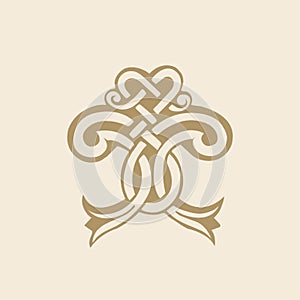 Decorativ logo. Ornamental, decorative intertwined lines petals icon.