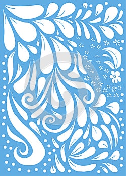 Decorative abstract background. hand drawn vector. monochrome, white and blue colors. floral pattern. flower and leaf. unique patt