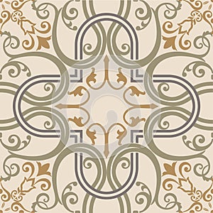 Decorative abstract colorful background, square geometric floral pattern with ornate lace frame, tribal ethnic ornament.