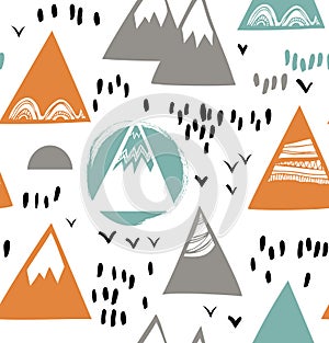 Decorative abstract texture in naive style. Vector background with artistic elements. Pattern with triangles.