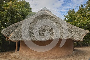 Decorative African hut of ancient tribes in the Danish zoo