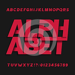 Decorative alphabet vector font. Oblique letters symbols and numbers.