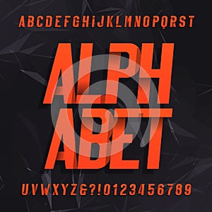 Decorative alphabet vector font. Oblique letters symbols and numbers on a dark abstract background.