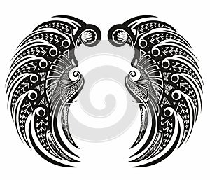 Decorative Angel wings.Tattoo design. Vector llustration.