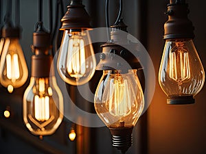 Decorative antique Edison style light bulbs. ai generative