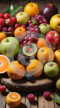 The Decorative Appearance of Fruits.The Taste of Nature on a Wooden Floor.