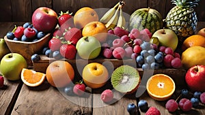 The Decorative Appearance of Fruits.The Taste of Nature on a Wooden Floor.