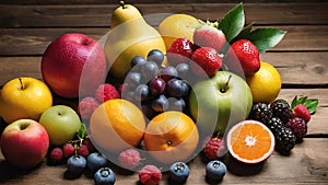 The Decorative Appearance of Fruits.The Taste of Nature on a Wooden Floor.