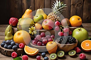 The Decorative Appearance of Fruits.The Taste of Nature on a Wooden Floor.