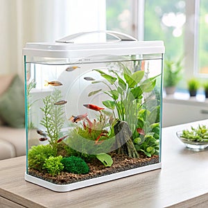 Decorative aquarium with fishes photo