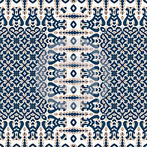 Decorative Arabesque Blue and Orange Seamless Pattern