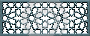 Decorative arabesque wall panel, mashrabiya metal casting. Mosque decoration metal grating. Authentic arabian style. Illustration photo