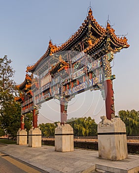 Decorative arch att the Forbidden City moat in Beijing, Chi