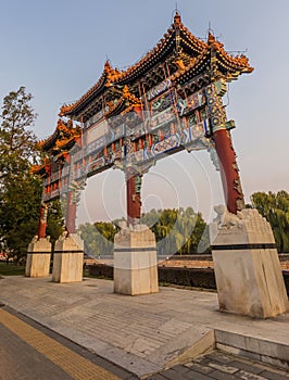 Decorative arch att the Forbidden City moat in Beijing, Chi