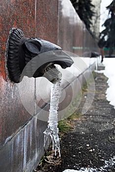 Decorative architecture detail with frozen water