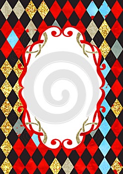 Decorative art nuovo blank frame on Alice in Wonderland style diamond checker pattern A4 vertical format with text place ans space photo