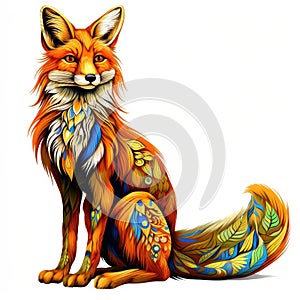 Decorative art style image of fox isolated on white background