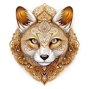 Decorative art style image of fox isolated on white background