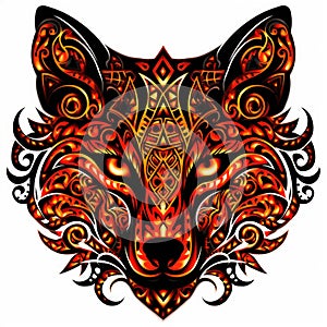 Decorative art style image of fox isolated on white background