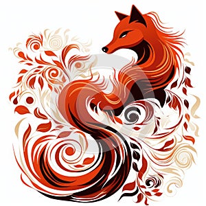 Decorative art style image of fox isolated on white background